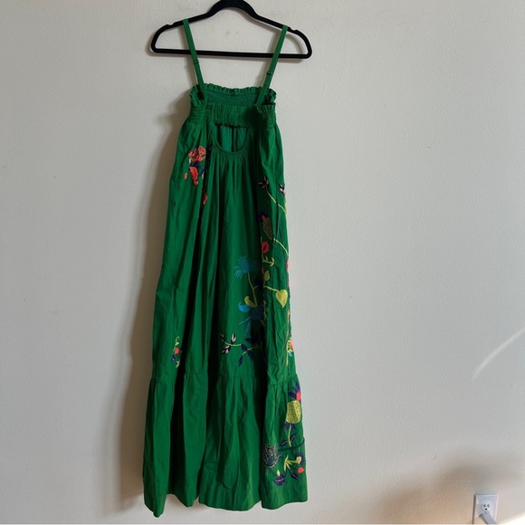 Anthropologie Rare embroidered Caribbean Kelly Green Maxi Dress - Picture 5 of 10
